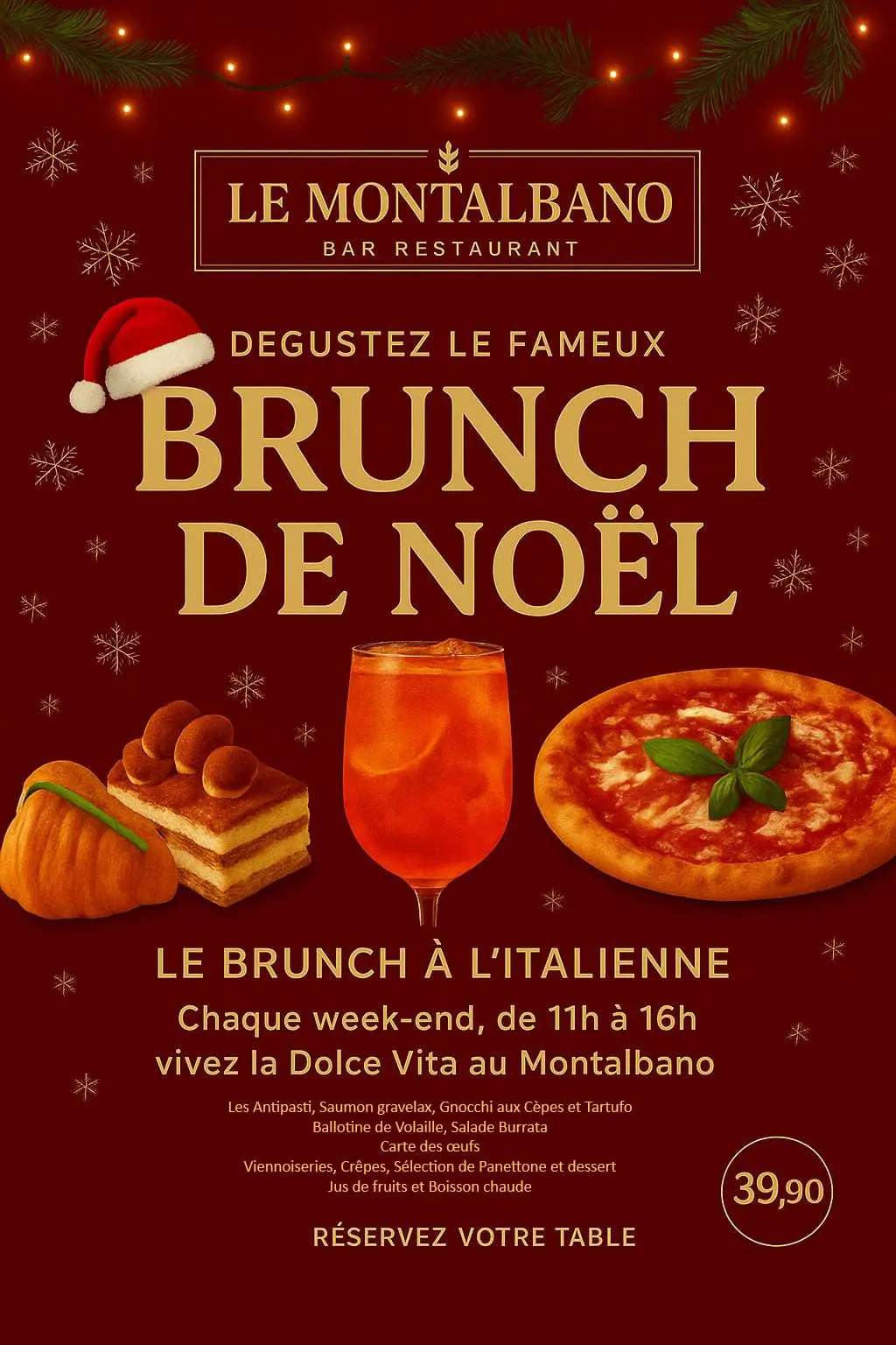 brunch de Noël 2025 Restaurant Le Montalbano